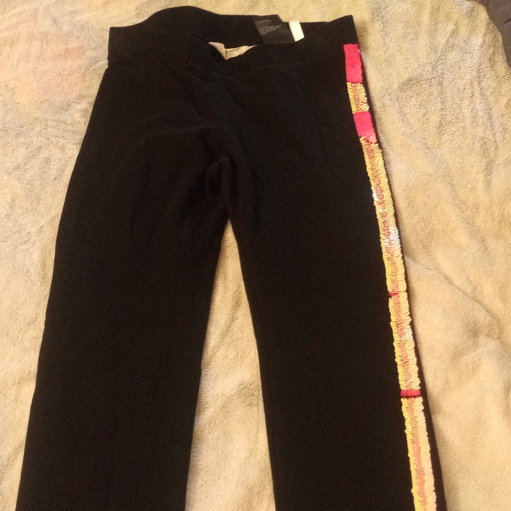 Girls black leggings with stripe